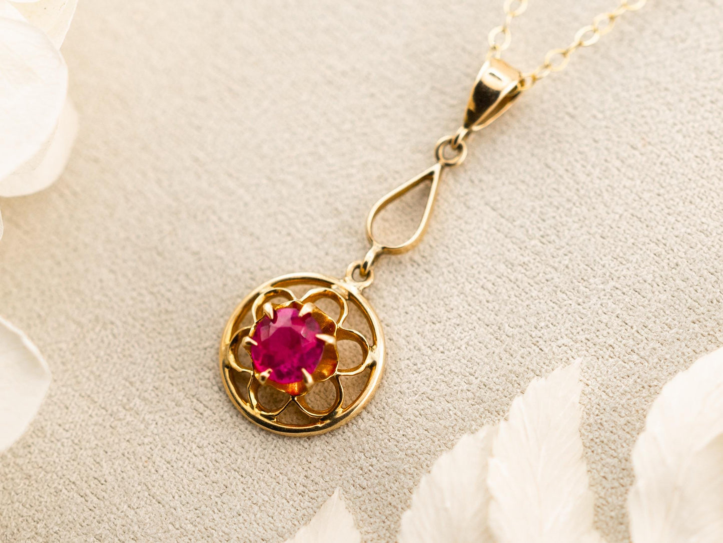Vintage spinel necklace pendant 14k solid gold pink spinel necklace art deco necklace statement piece floral necklace floral pendant