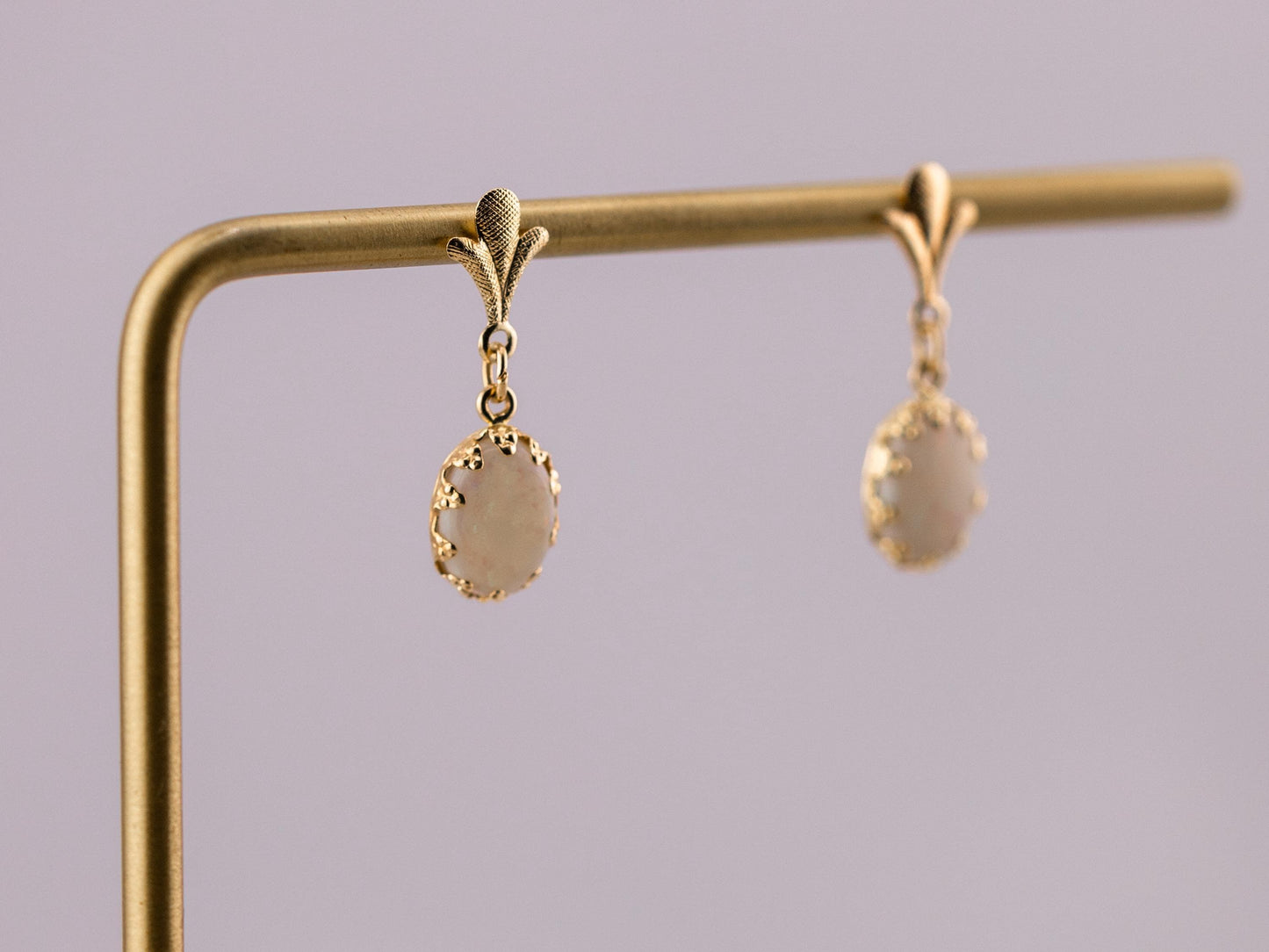 Vintage earrings opal earrings 14k solid yellow gold antique drop earrings oval cut