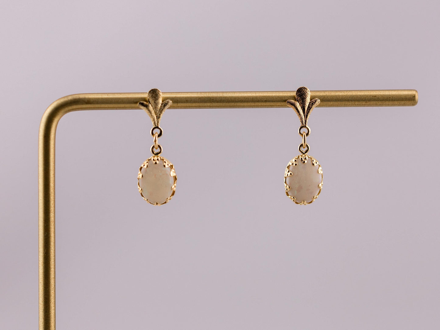 Vintage earrings opal earrings 14k solid yellow gold antique drop earrings oval cut