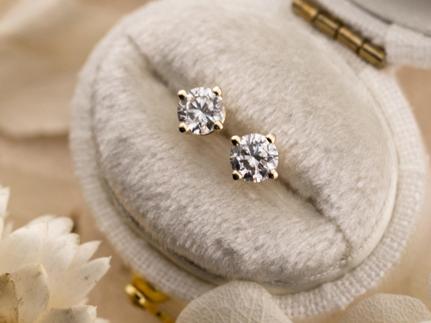 Lab diamond stud earrings 14k solid yellow gold earrings with push backs, four prong diamond earrings, ethical lab grown diamonds