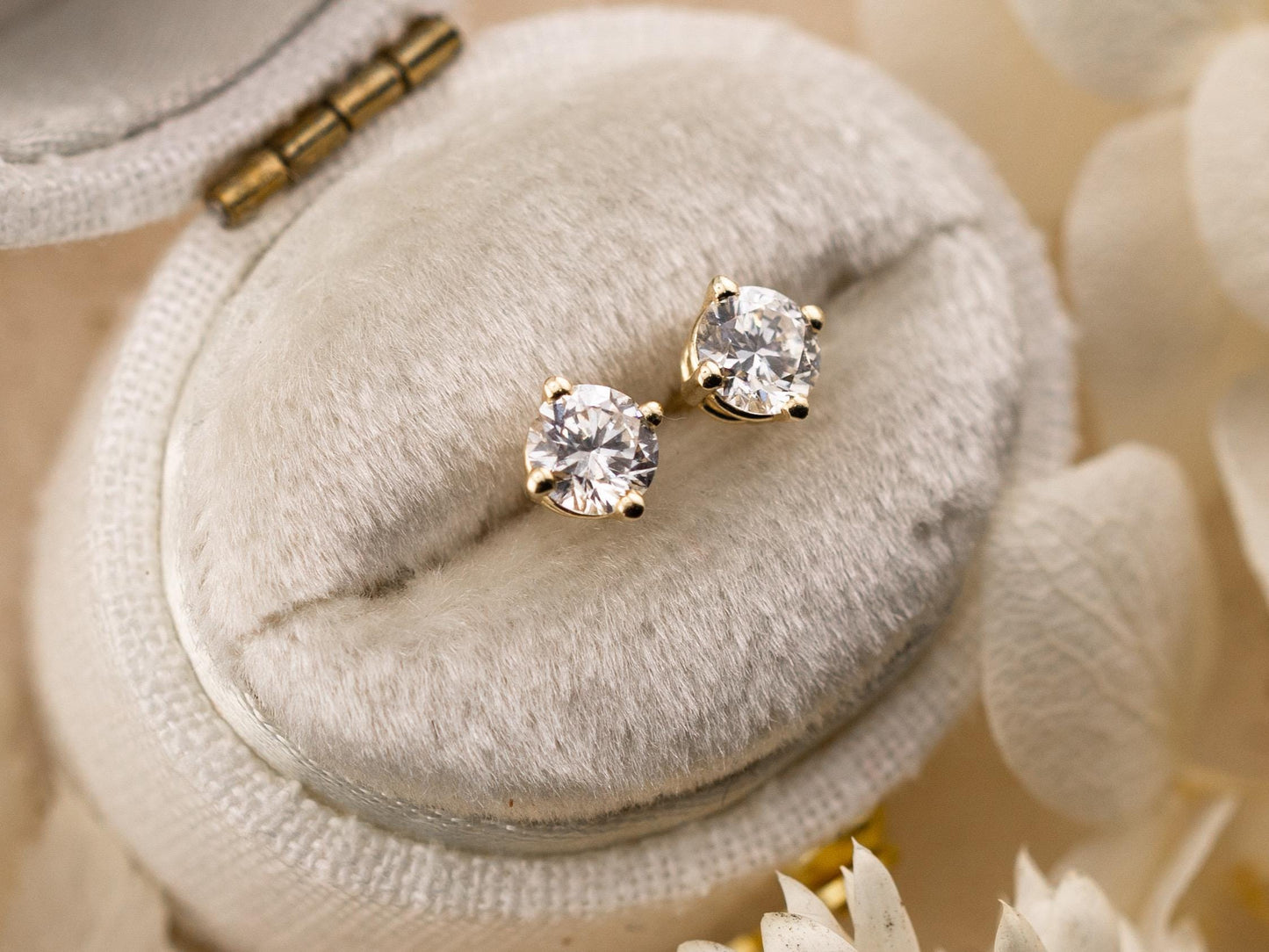 Lab diamond stud earrings 14k solid yellow gold earrings with push backs, four prong diamond earrings, ethical lab grown diamonds