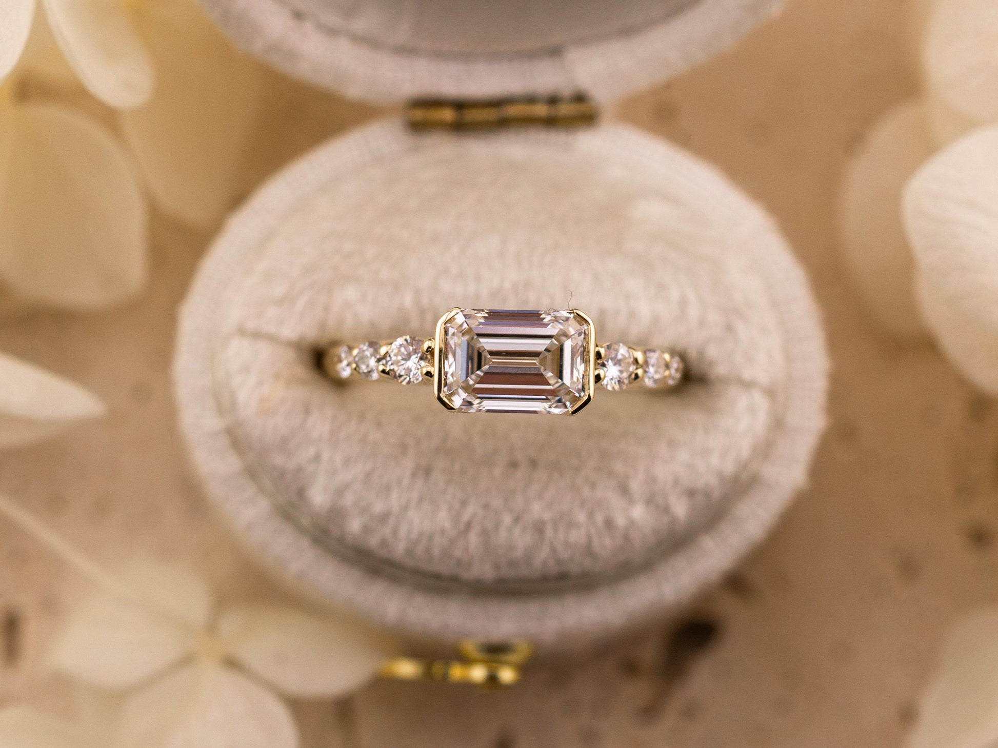 Emerald cut engagement ring east west lab grown diamond ring 1.75 carat solid gold IGI certified lab grown diamonds custom engagement ring