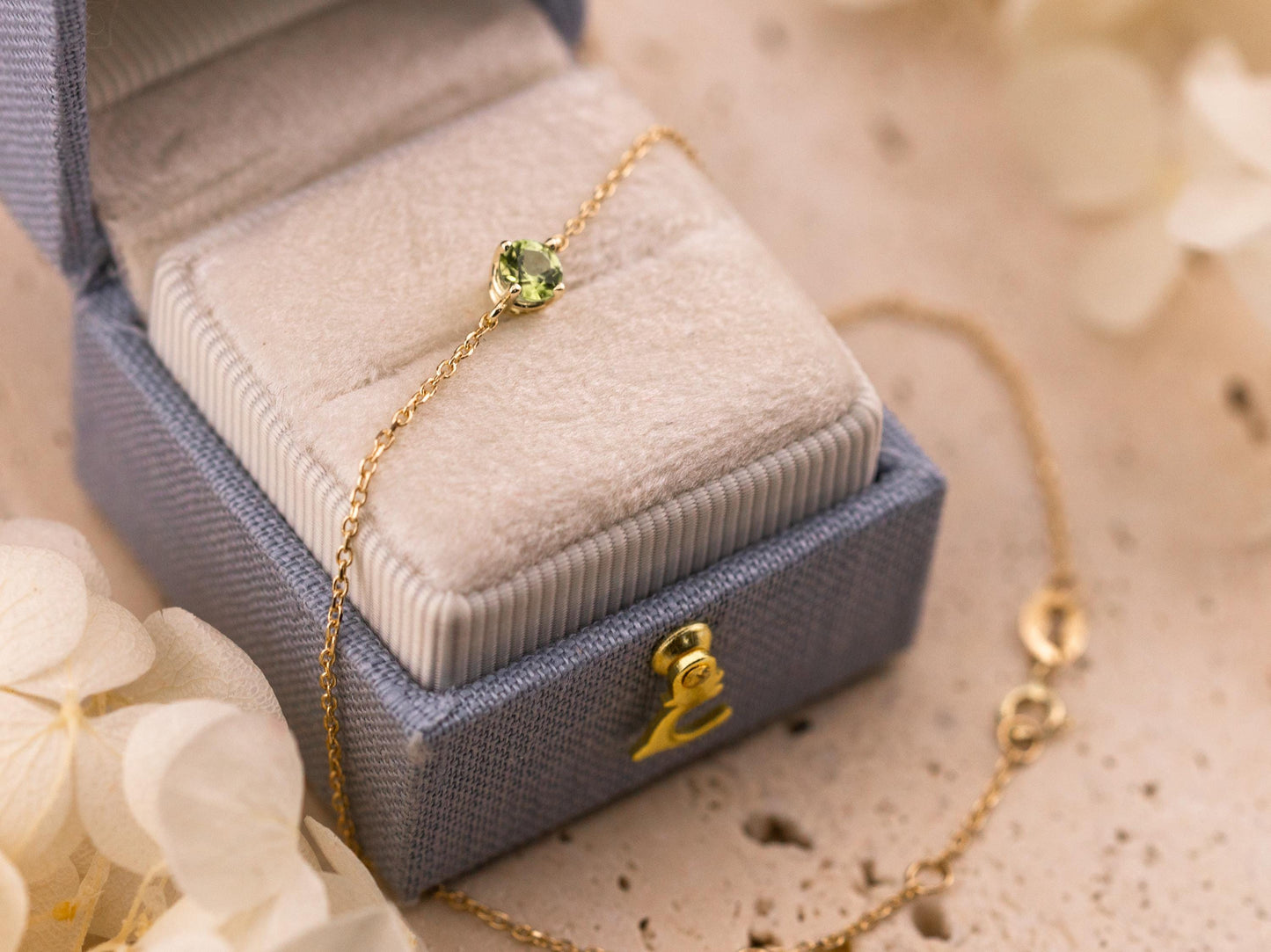 Peridot bracelet August birthstone bracelet 14k solid yellow gold