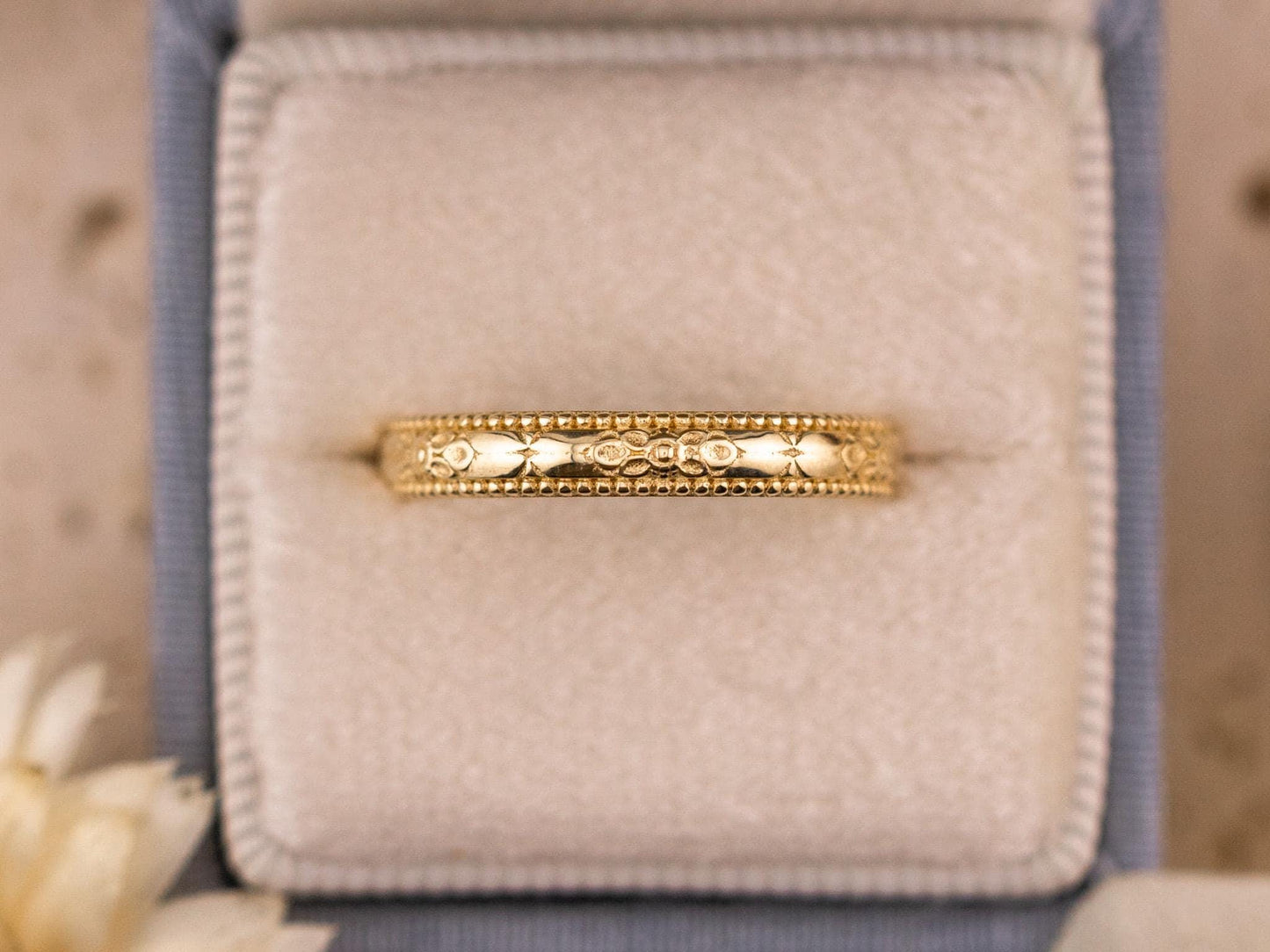Vintage Art Deco band Orange Blossom Engraved Wedding Band 14k Yellow Gold handmade ring