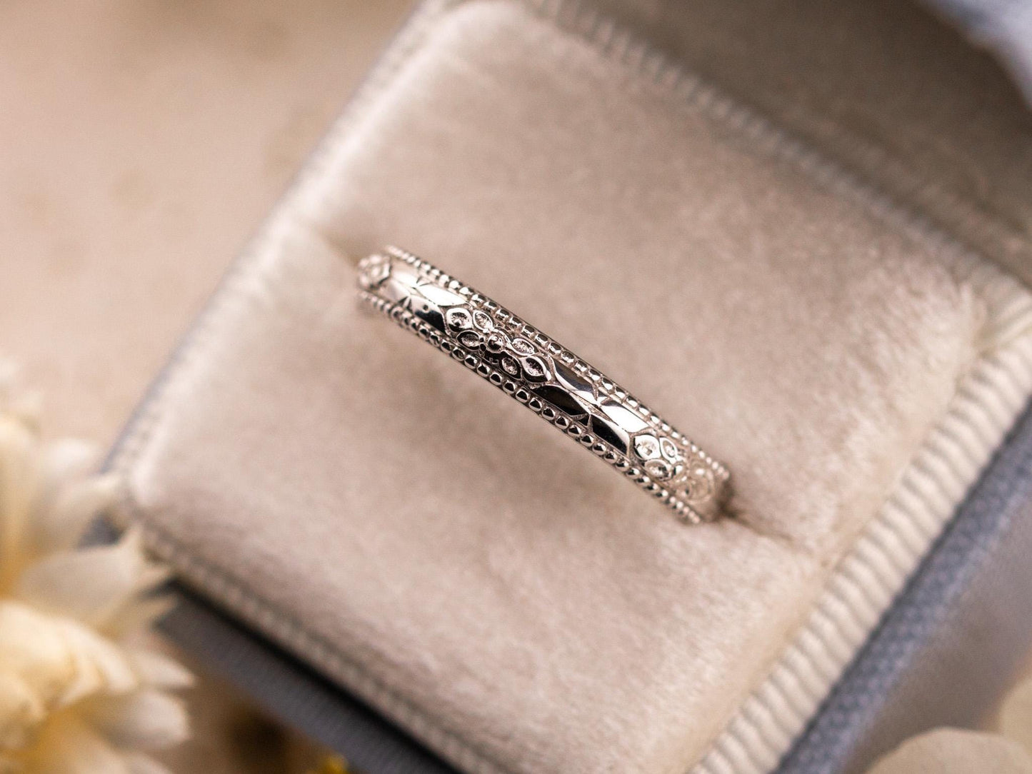 Vintage Art Deco band Orange Blossom Engraved Wedding Band 14k Yellow Gold handmade ring