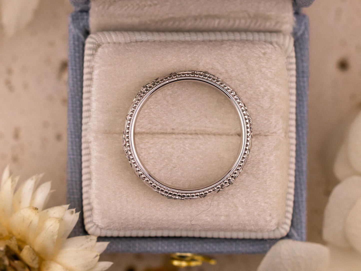 Vintage Art Deco band Orange Blossom Engraved Wedding Band 14k Yellow Gold handmade ring