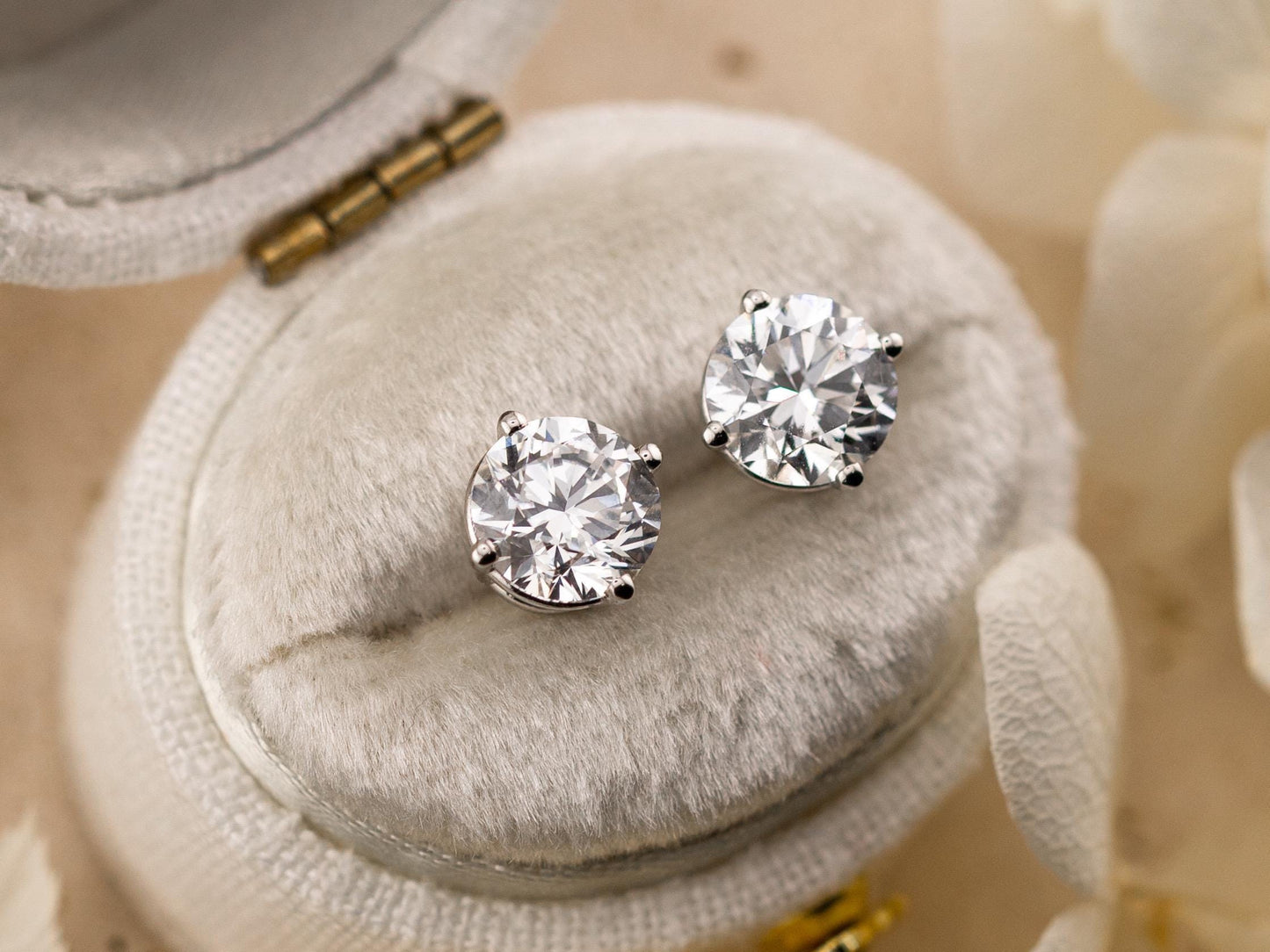 Lab diamond stud earrings 14k solid white gold earrings with push backs, four prong diamond earrings, ethical lab grown diamonds
