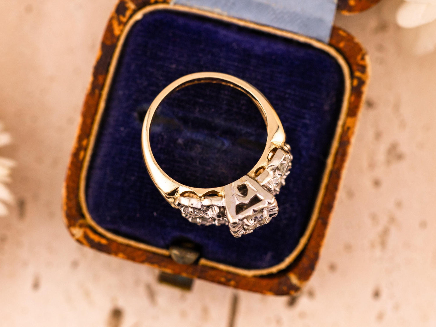 Vintage bridal set engagement ring and wedding band set 14k solid gold old European cut engagement ring antique wedding rings, size 5.5