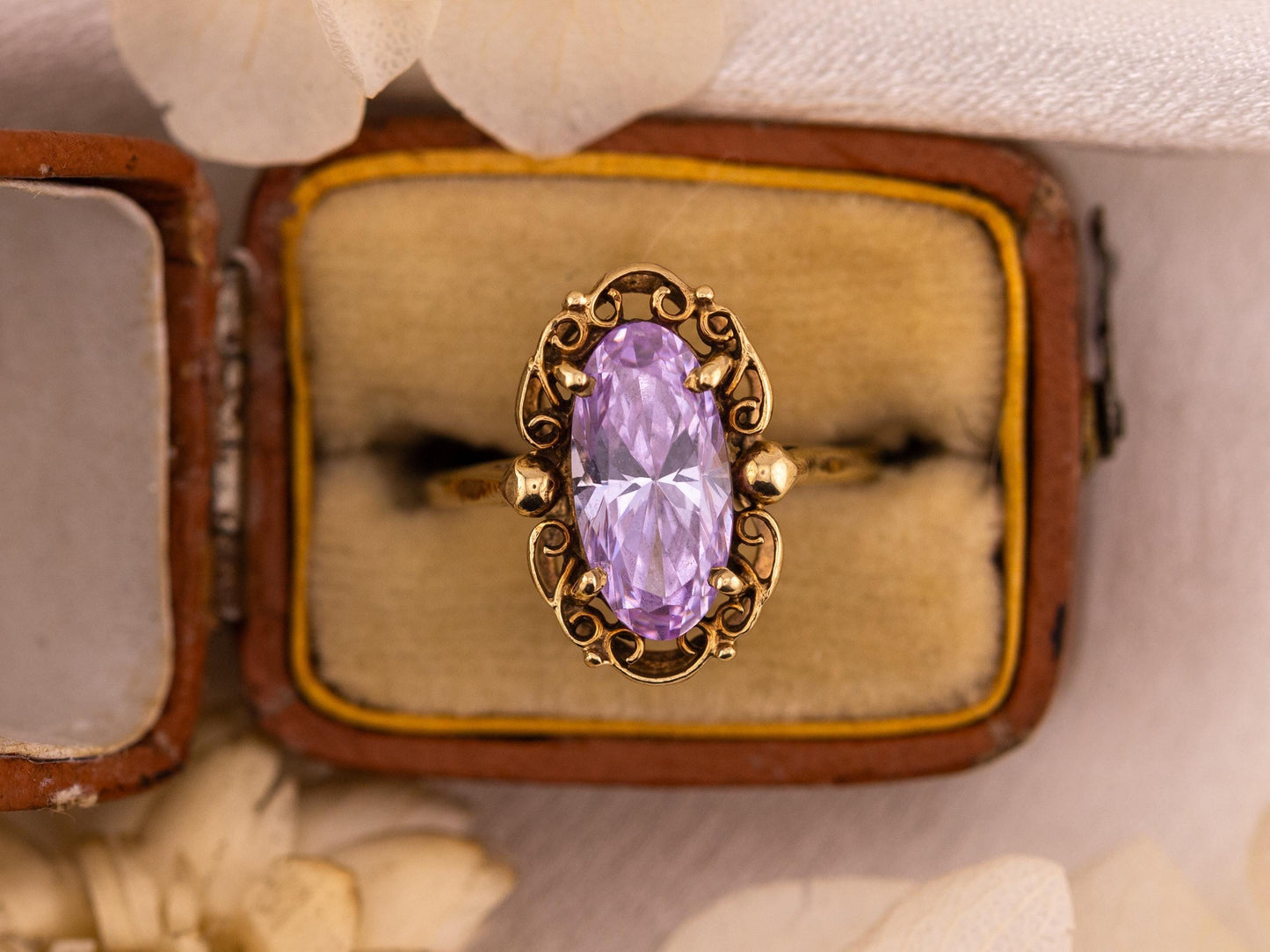 Vintage amethyst ring filigree ring 10k solid yellow gold ring oval cut amethyst, Size 5.5