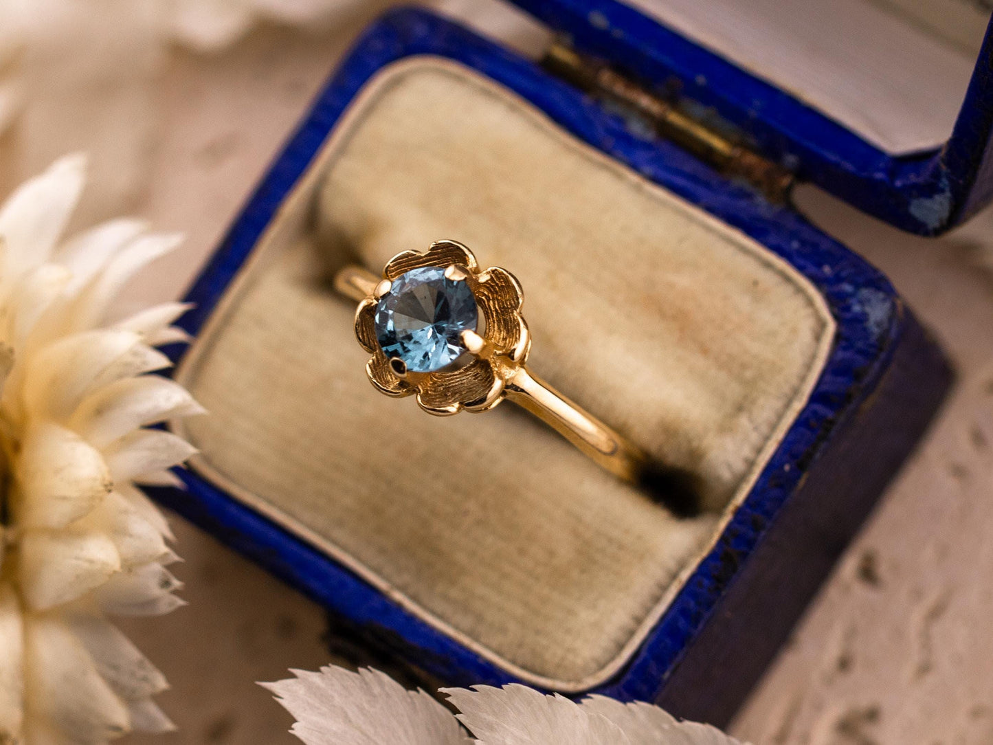 Vintage Topaz ring Blue Topaz floral ring 10k solid yellow gold ring vintage antique ring floral ring, size 5