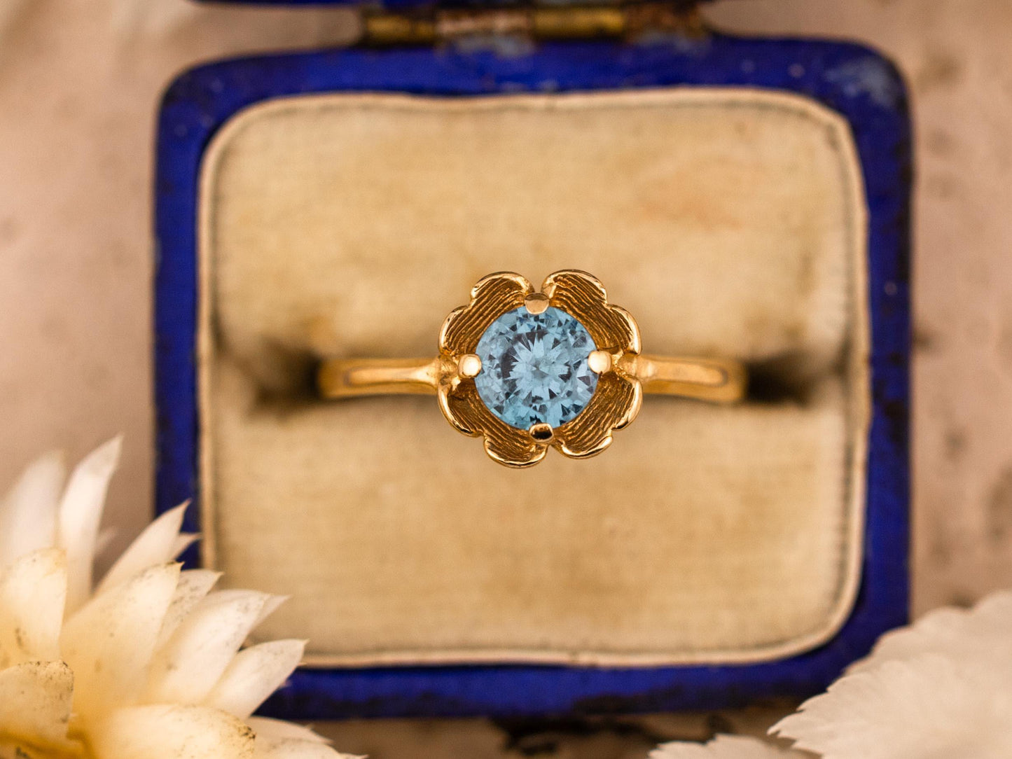 Vintage Topaz ring Blue Topaz floral ring 10k solid yellow gold ring vintage antique ring floral ring, size 5
