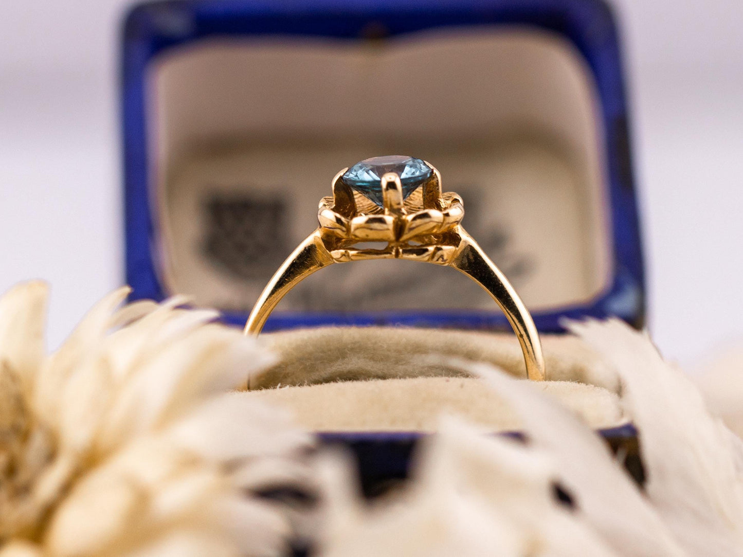 Vintage Topaz ring Blue Topaz floral ring 10k solid yellow gold ring vintage antique ring floral ring, size 5
