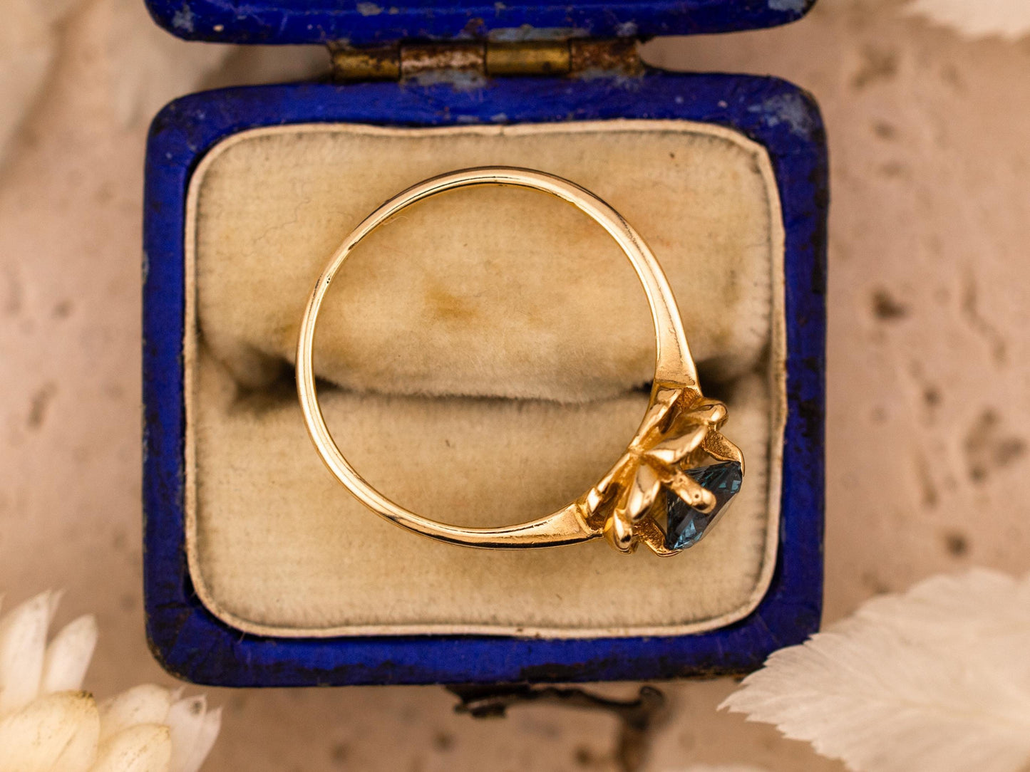 Vintage Topaz ring Blue Topaz floral ring 10k solid yellow gold ring vintage antique ring floral ring, size 5