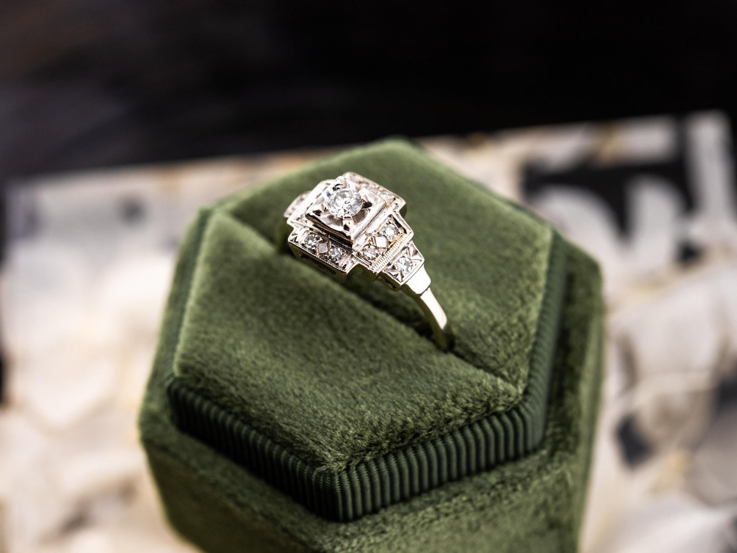 Vintage diamond engagement ring 14k solid gold engagement ring circa 1920s old European cut art deco engagement ring, size 8.75