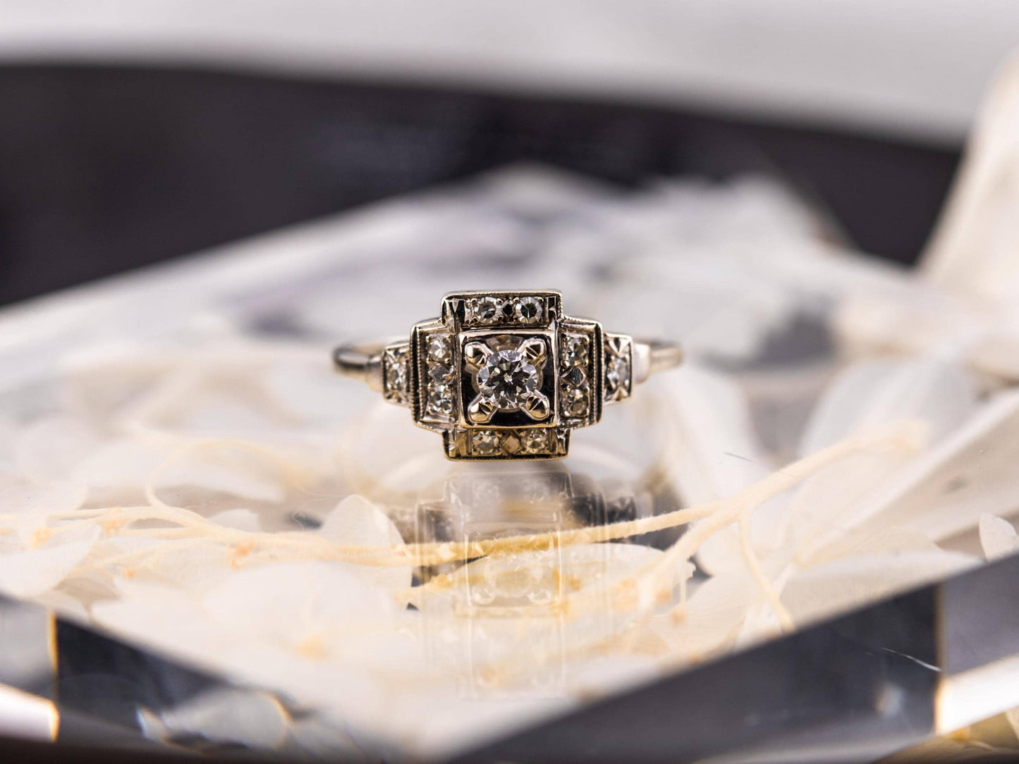 Vintage diamond engagement ring 14k solid gold engagement ring circa 1920s old European cut art deco engagement ring, size 8.75
