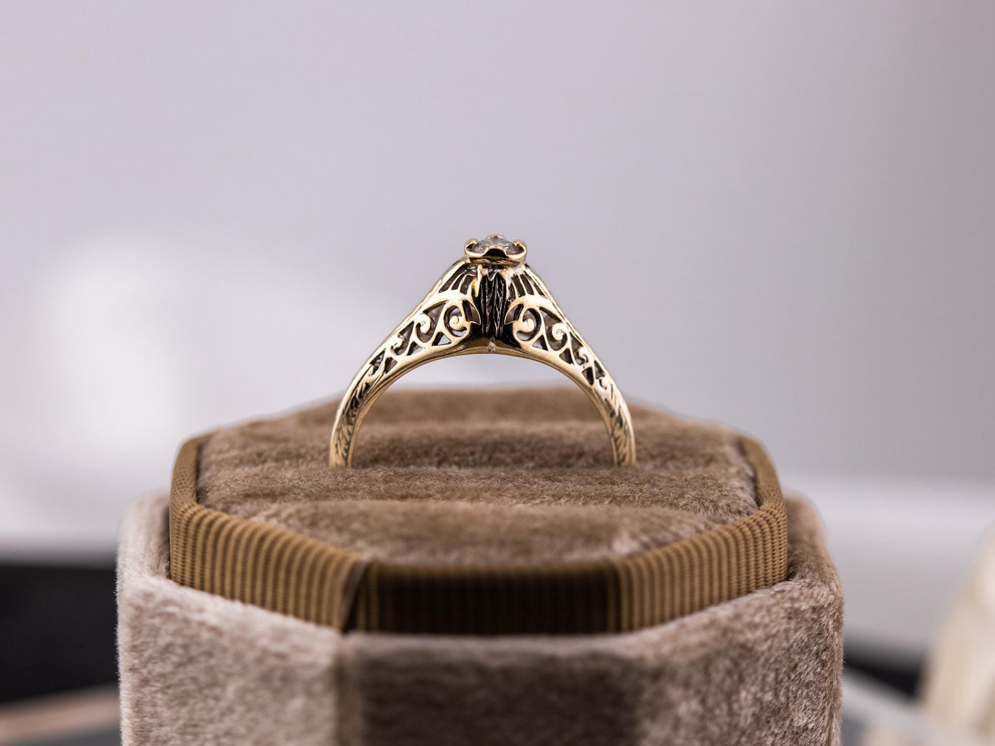 Vintage diamond engagement ring 14k solid gold engagement ring circa 1920s old European cut art deco engagement ring filigree