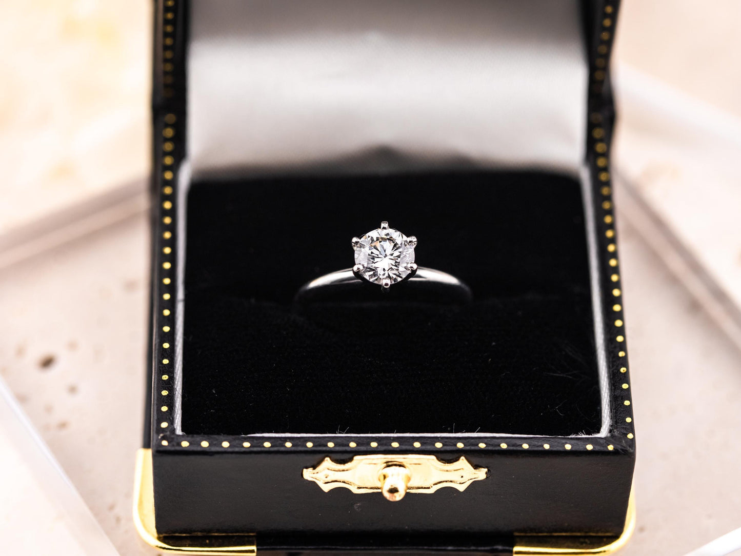 Lab diamond engagement ring round cut 14k solid gold engagement ring round cut solitaire ring 1.04ct lab grown diamond six prong, size 6.5