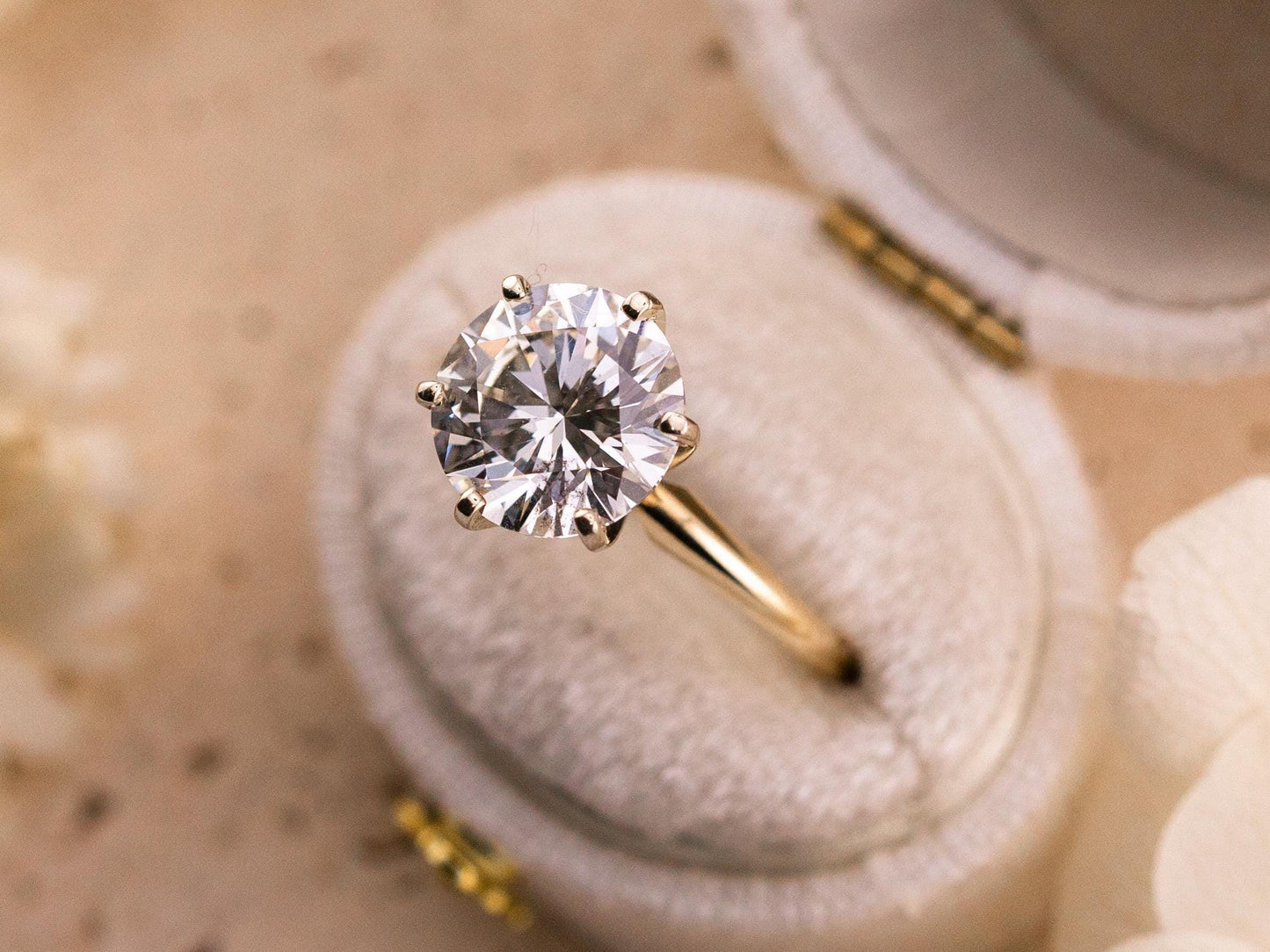 Diamond engagement ring lab diamond ring 14k solid yellow gold engagement ring solitaire round cut 3.42ct lab grown diamond engagement ring