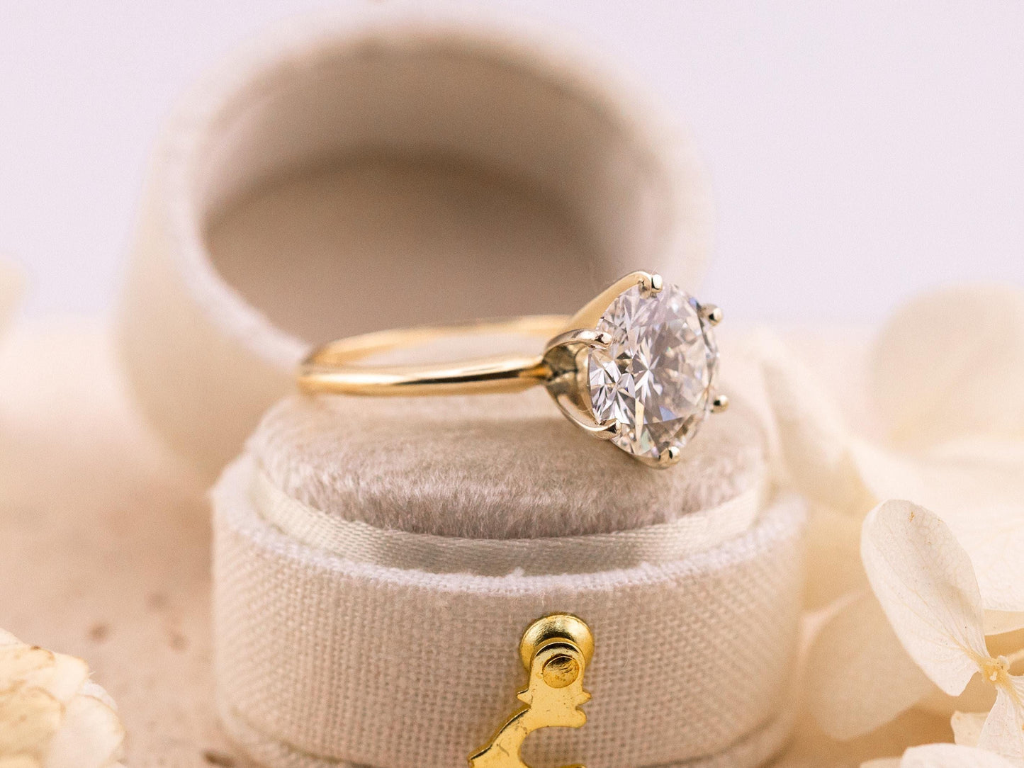 Diamond engagement ring lab diamond ring 14k solid yellow gold engagement ring solitaire round cut 3.42ct lab grown diamond engagement ring