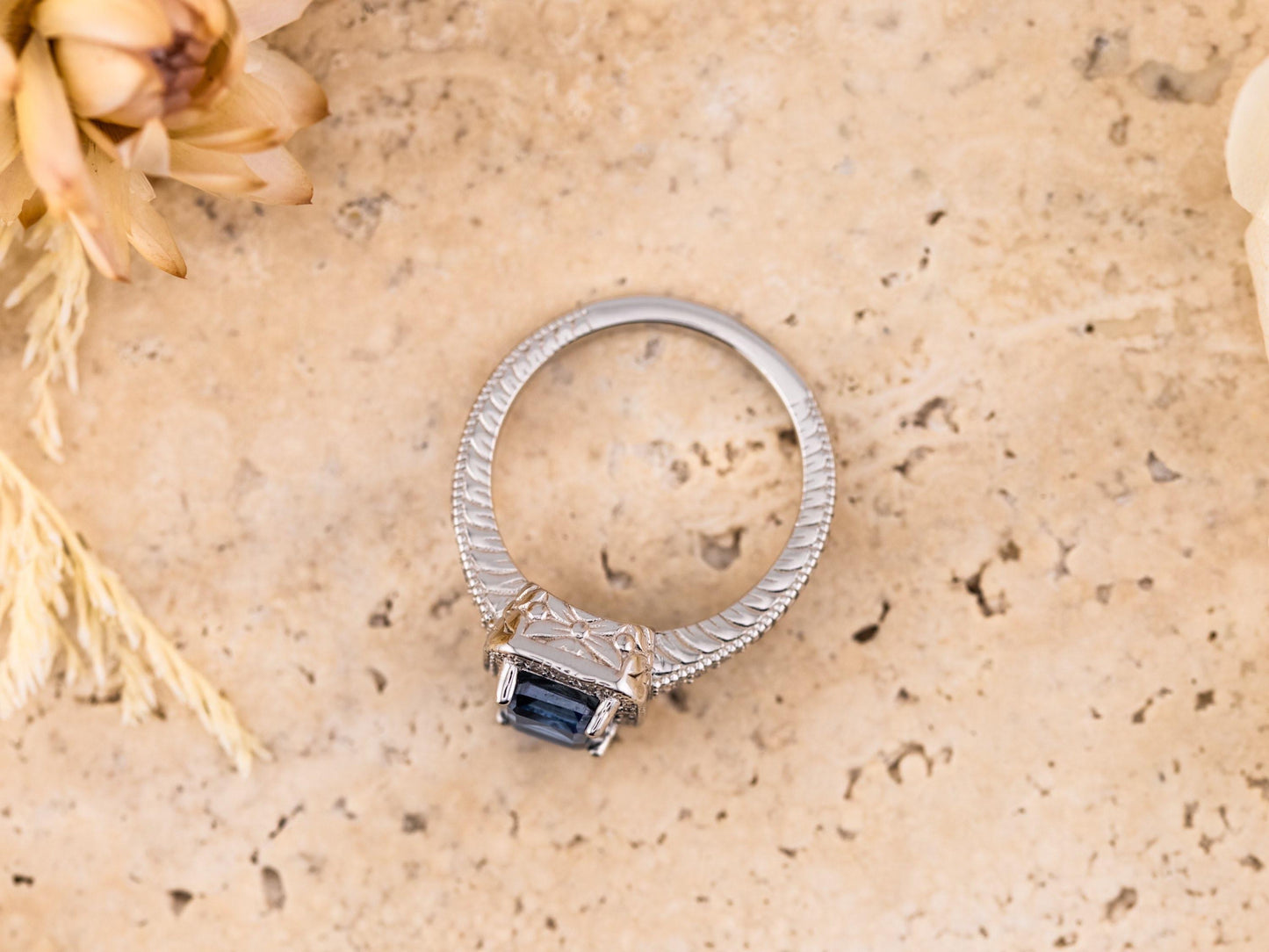 Vintage Topaz Ring with diamonds art deco inspired Solid Sterling Silver ring