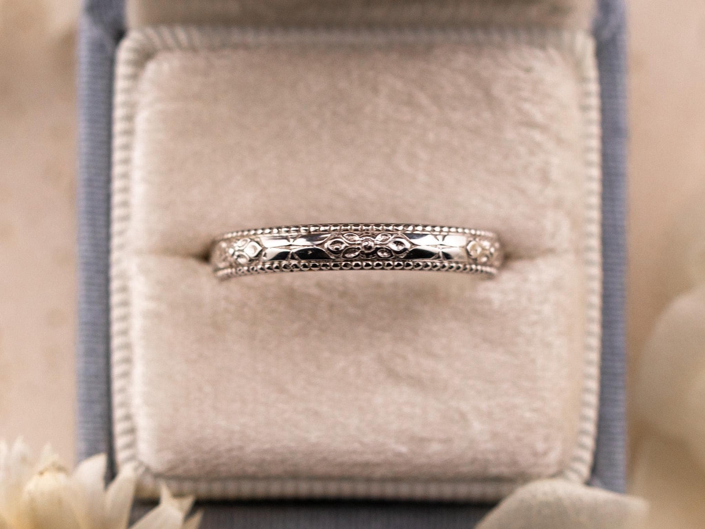 Vintage Art Deco band Orange Blossom Engraved Wedding Band 14k Yellow Gold handmade ring