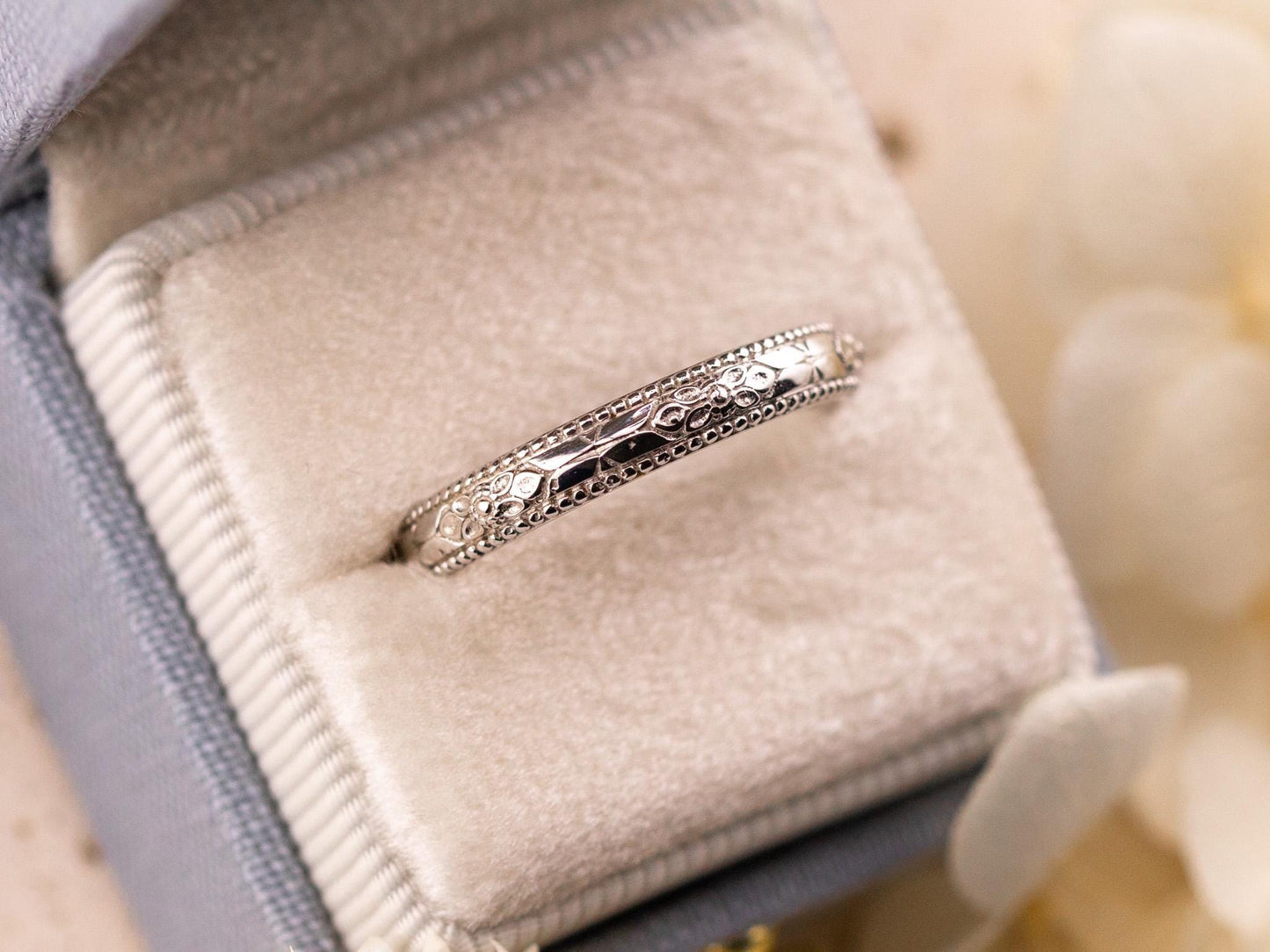Vintage Art Deco band Orange Blossom Engraved Wedding Band 14k Yellow Gold handmade ring