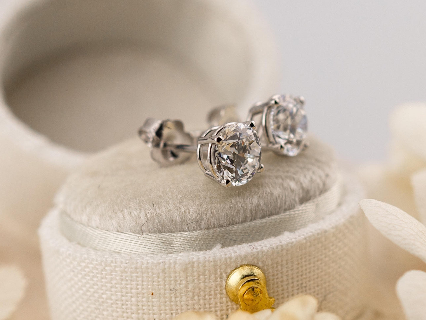 Lab diamond stud earrings 14k solid white gold earrings with push backs, four prong diamond earrings, ethical lab grown diamonds