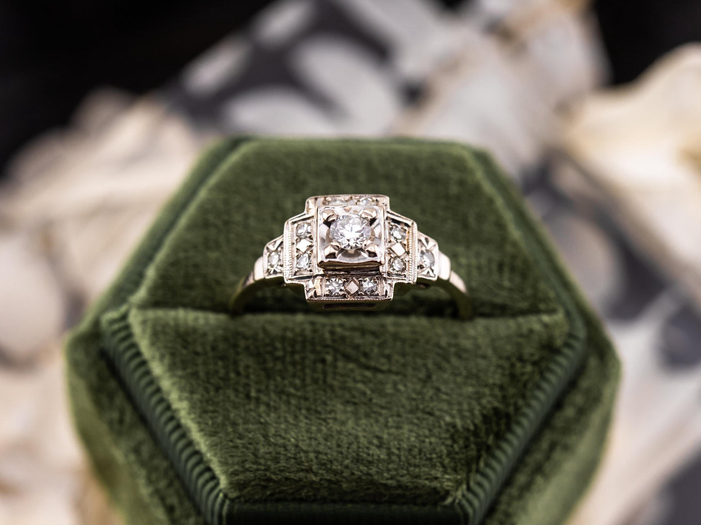 Vintage diamond engagement ring 14k solid gold engagement ring circa 1920s old European cut art deco engagement ring, size 8.75