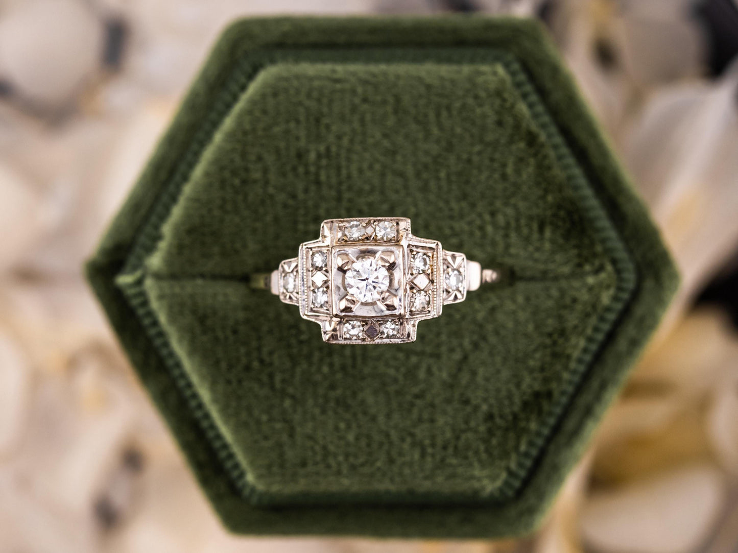 Vintage diamond engagement ring 14k solid gold engagement ring circa 1920s old European cut art deco engagement ring, size 8.75