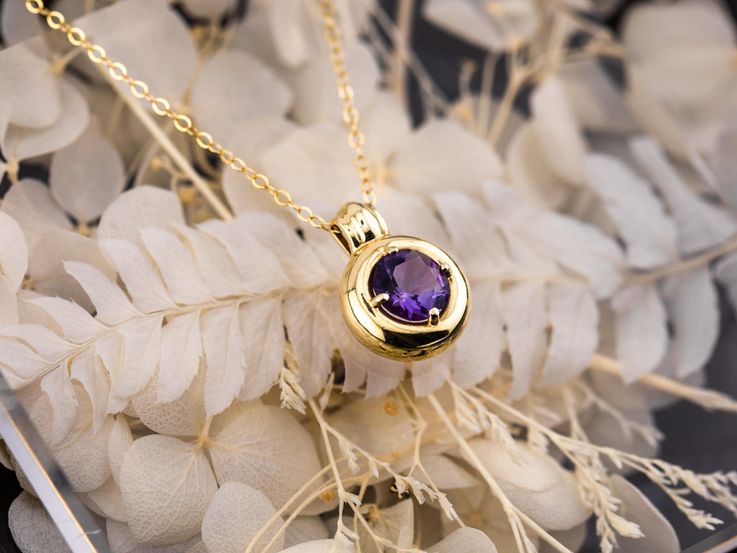 Vintage Amethyst necklace pendant 14k solid gold necklace bezel set chunky statement piece heirloom jewelry