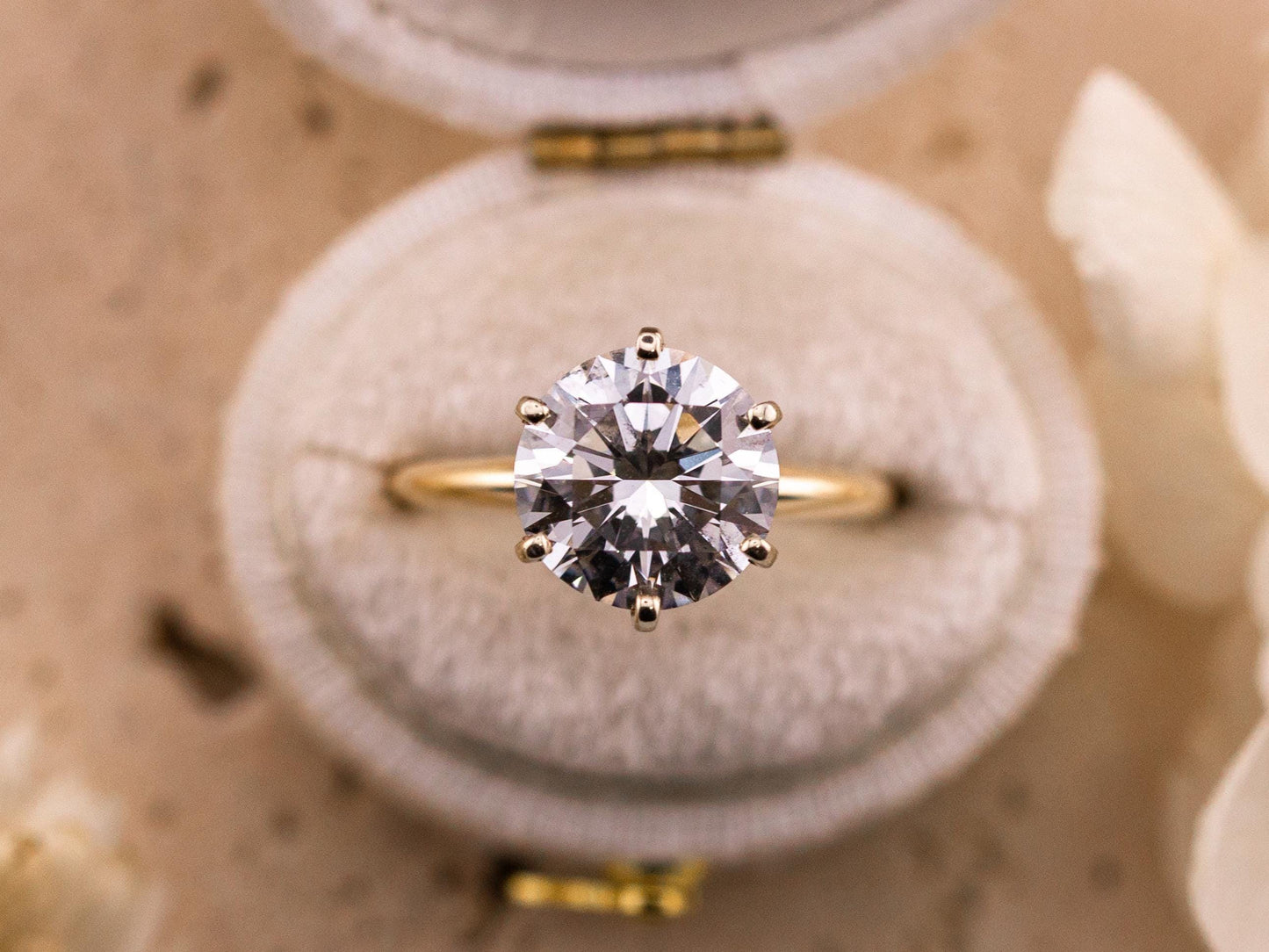 Diamond engagement ring lab diamond ring 14k solid yellow gold engagement ring solitaire round cut 3.42ct lab grown diamond engagement ring