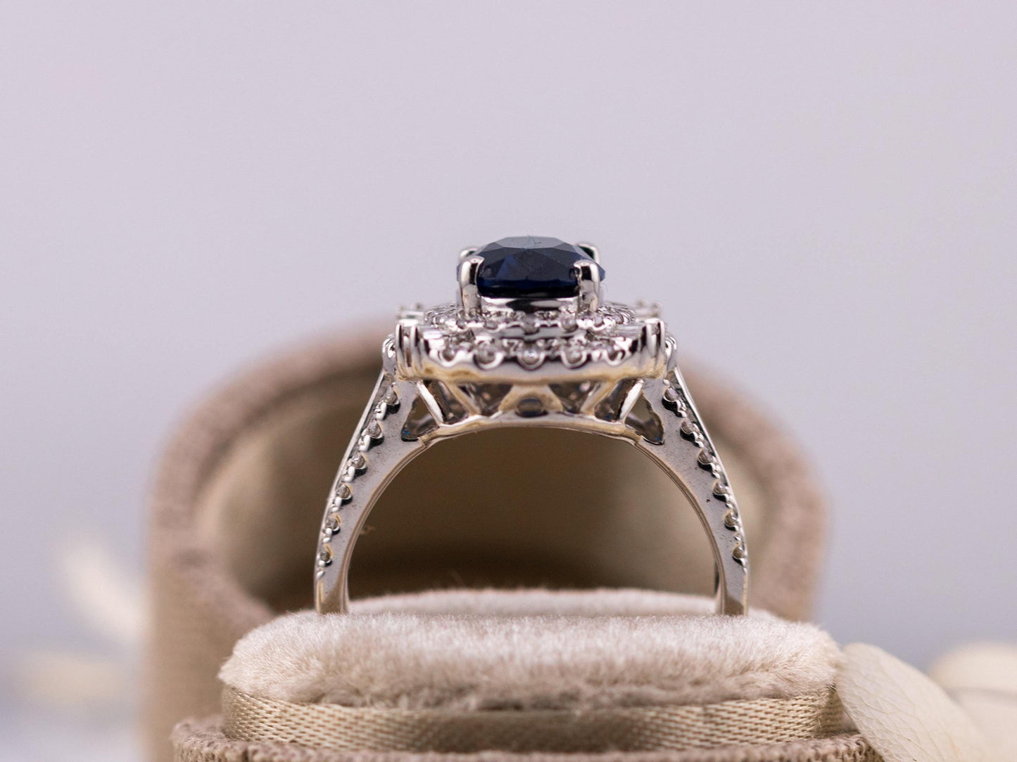 Sapphire and diamond ring solid sterling silver ring engagement or statement ring oval cut 2.45ct lab grown sapphire ring, size 7