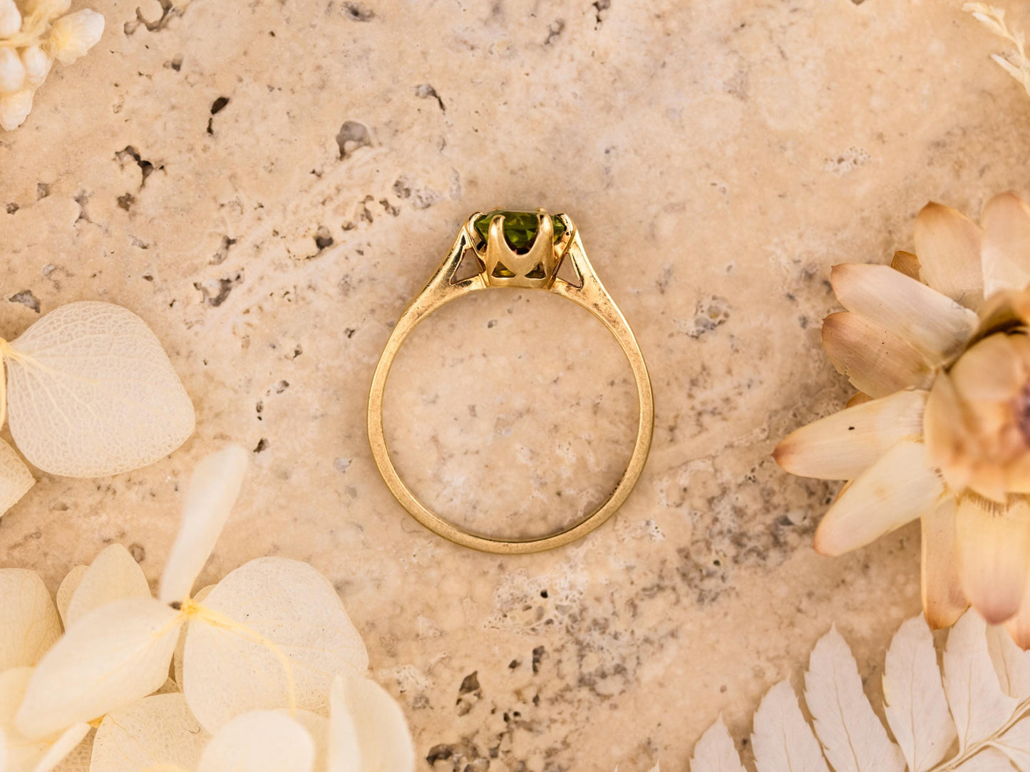 Vintage peridot ring 14k solid yellow gold august birthstone ring, genuine antique vintage ring solitaire ring natural peridot, size 7