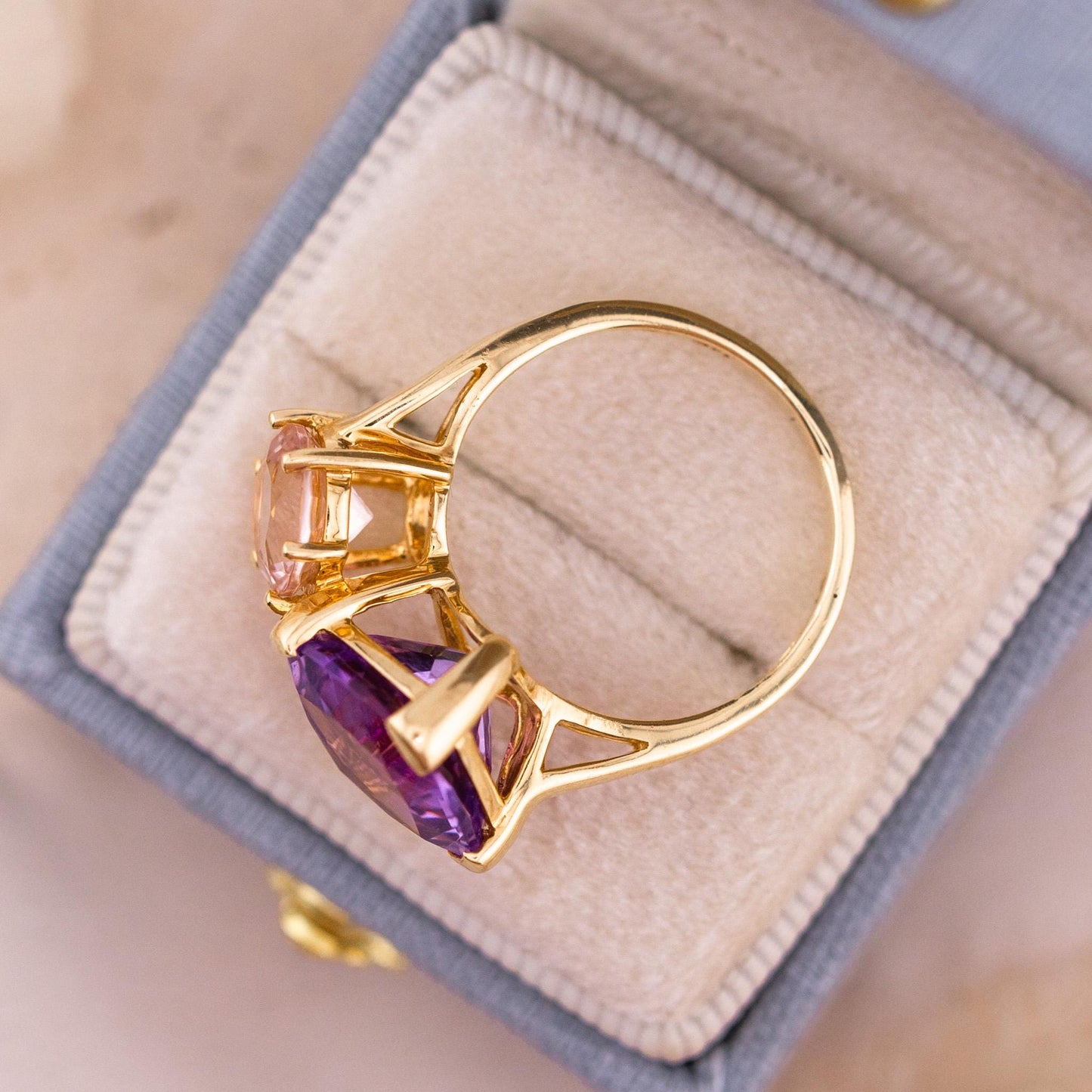 Vintage Toi Et Moi Ring Amethyst And Morganite 14k Solid Gold Antique Ring
