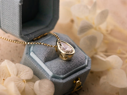 Lab grown diamond pendant, bezel set pear 