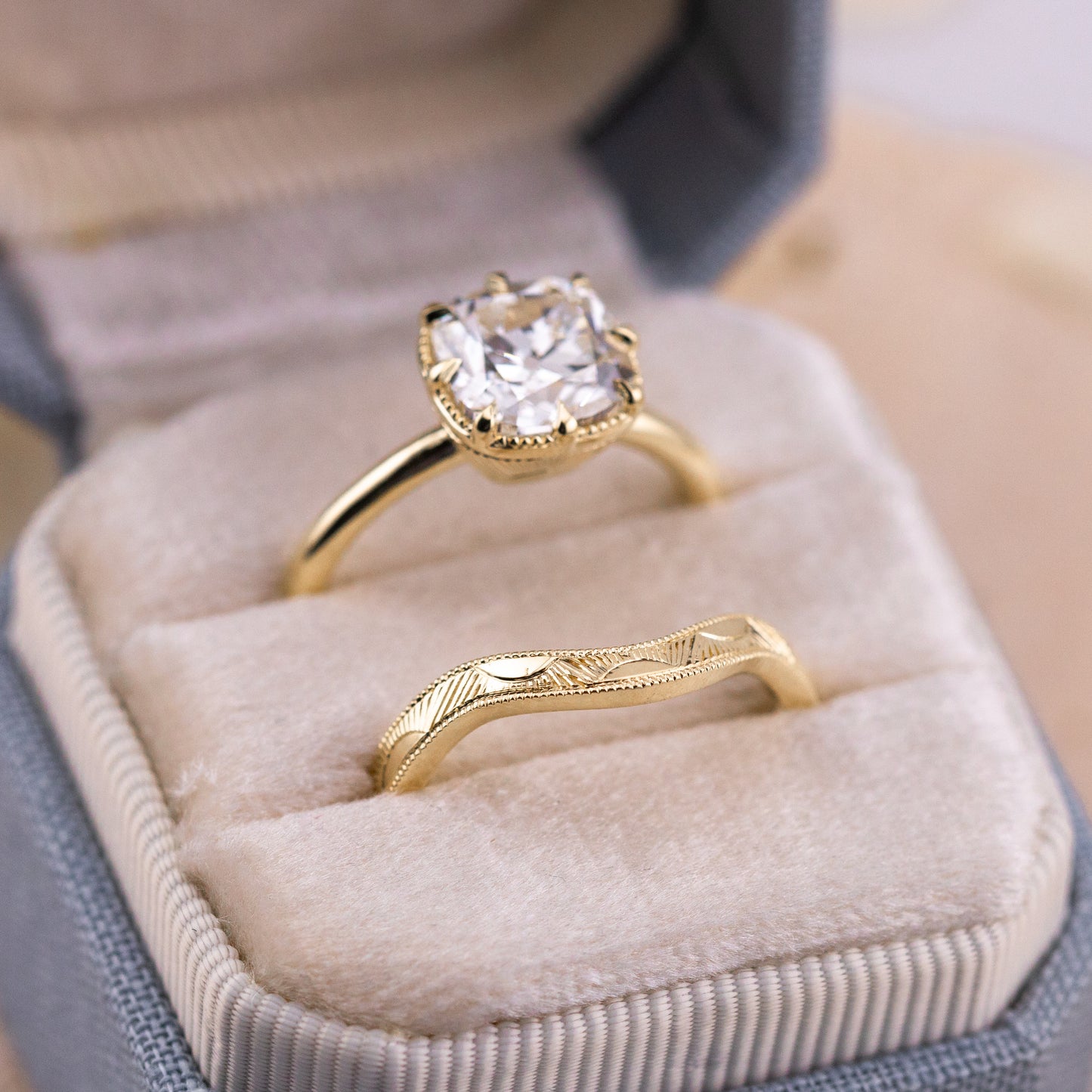 2.76ct Old Mine Cut Lab Diamond Bridal Set – Libby
