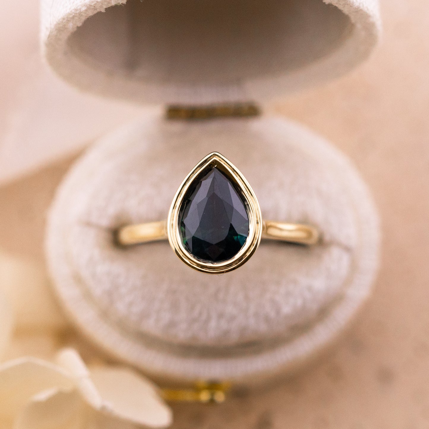 2.20ct Sapphire pear engagement ring bezel set