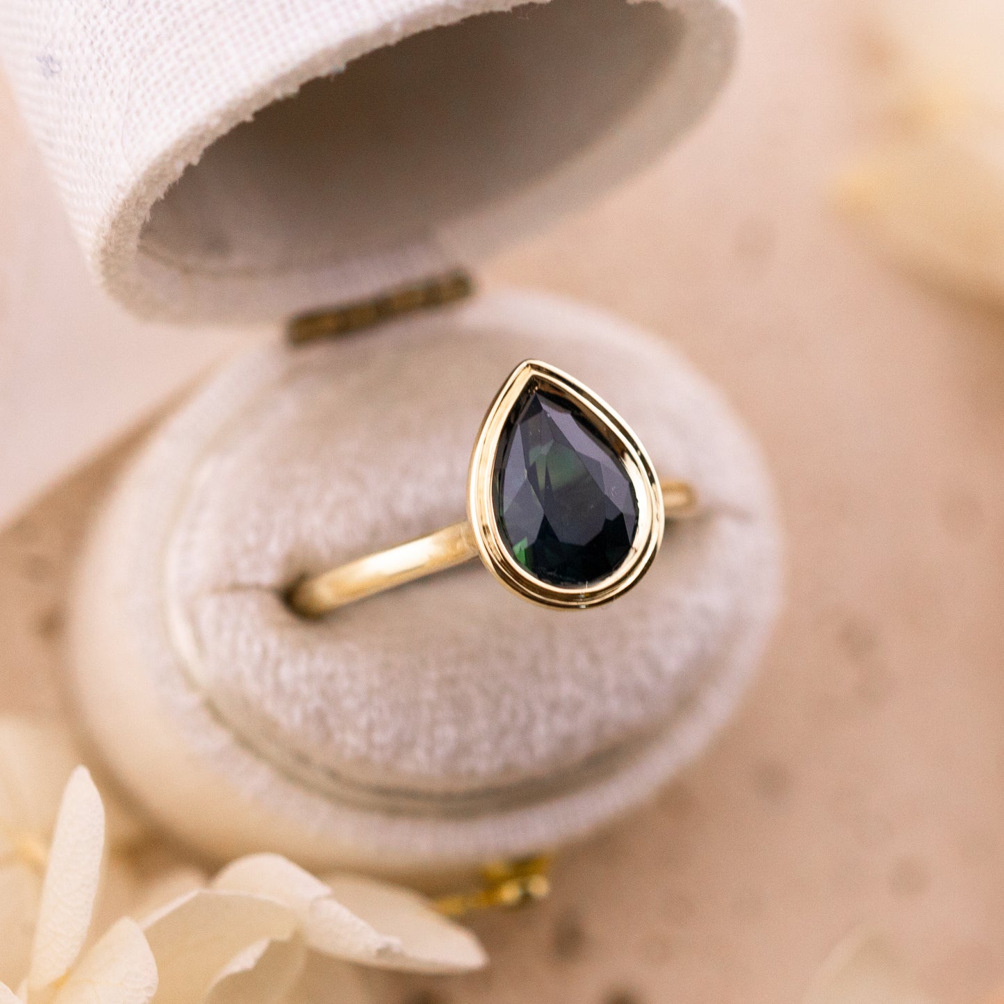 2.20ct Sapphire pear engagement ring bezel set