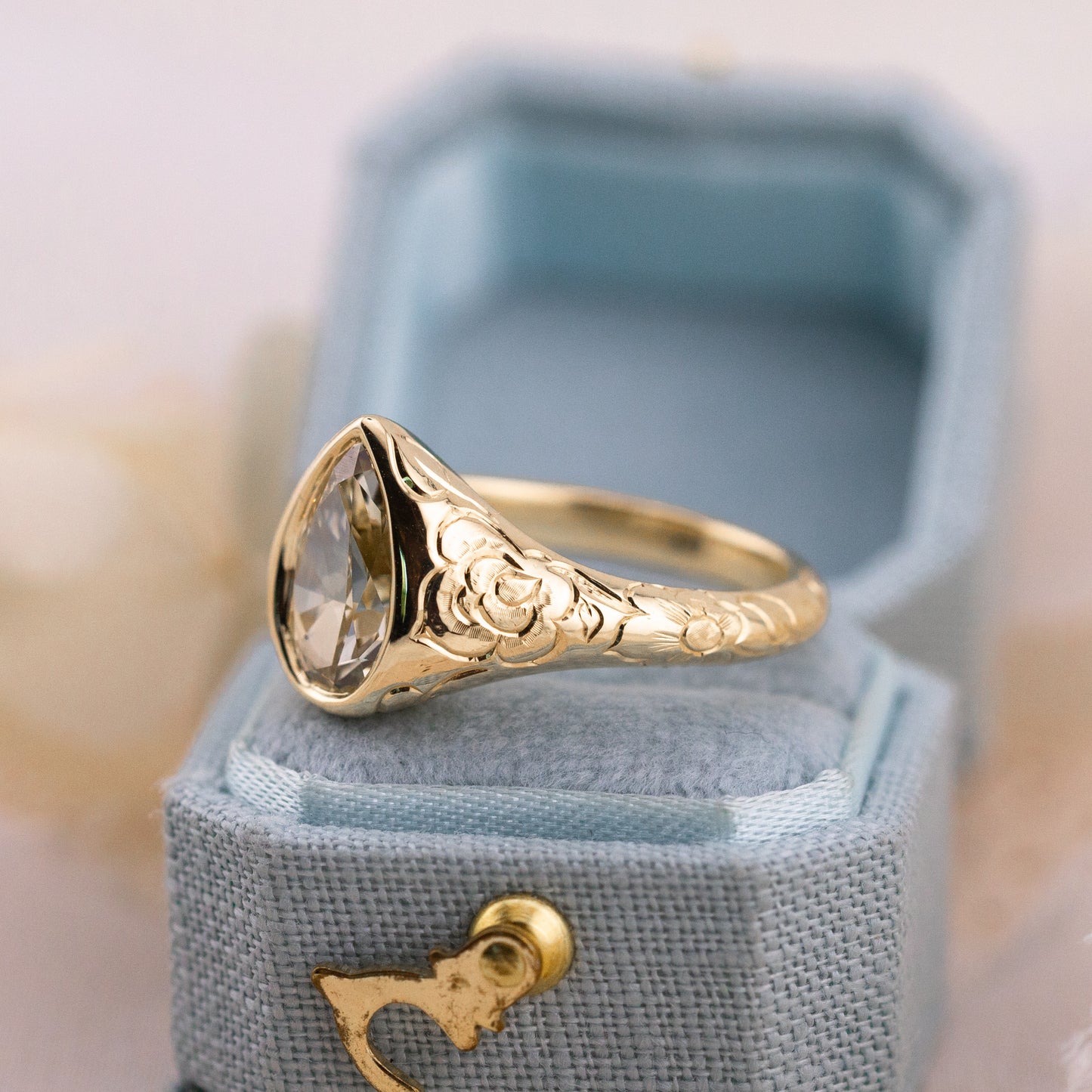 2.09ct Champagne Pear Lab Diamond Bezel Ring – Lenora