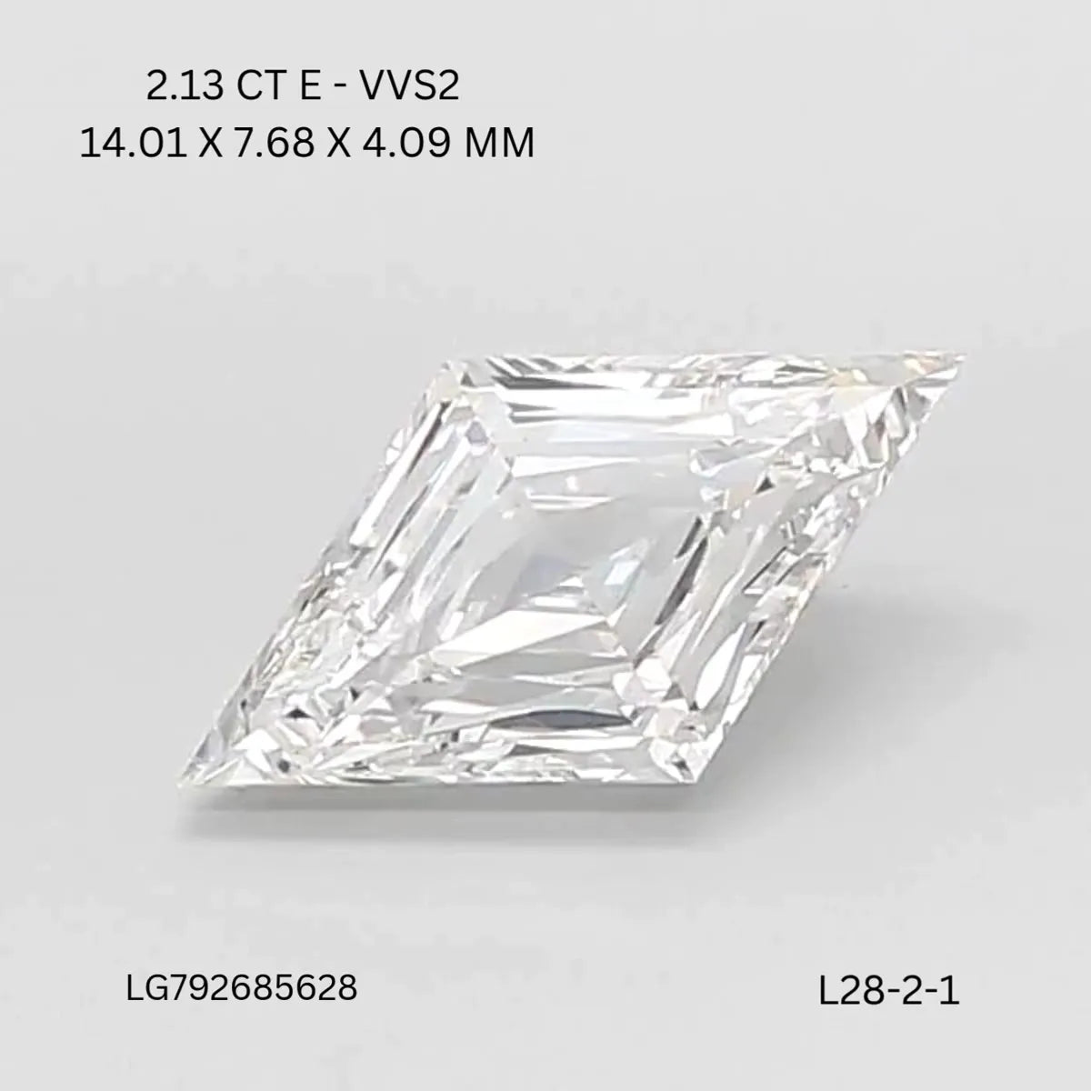 2.13ct Lozenge Lab Grown Diamond (Colour E, Clarity VVS2, IGI Certified)