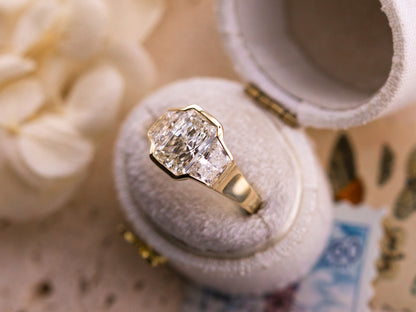 1.97ct Radiant cut three stone engagement ring