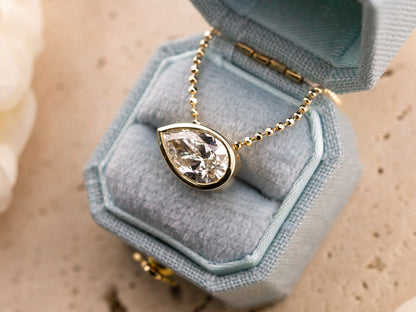 Lab grown diamond pendant, bezel set pear 