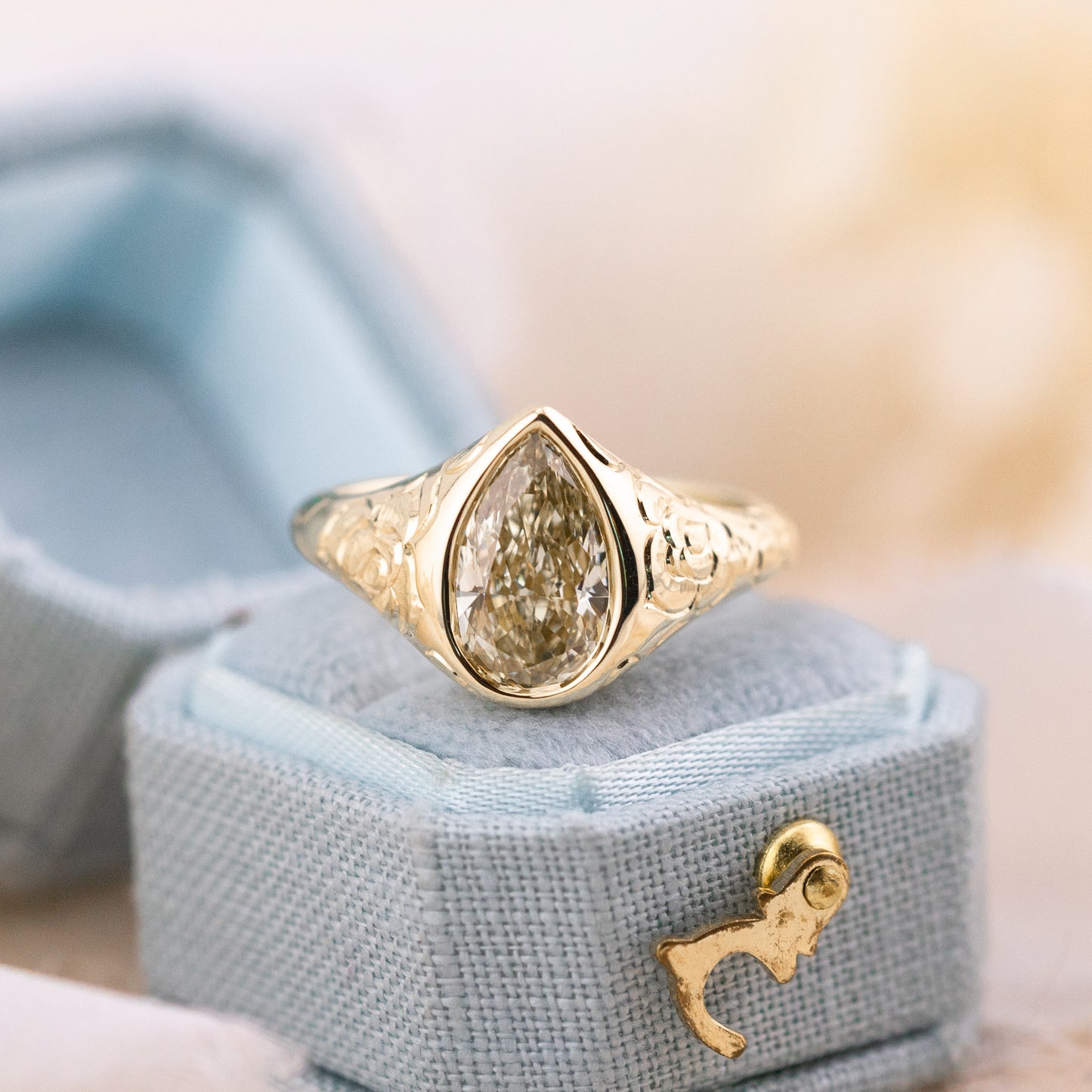 2.09ct Champagne Pear Lab Diamond Bezel Ring – Lenora