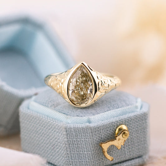 2.09ct Champagne Pear Lab Diamond Bezel Ring – Lenora