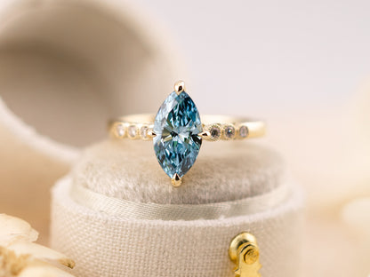 1.55ct Blue diamond marquise engagement ring - Celeste