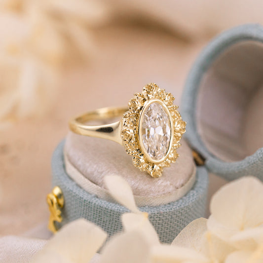 1.51ct Moval Lab Diamond Floral Halo Ring – Rosette
