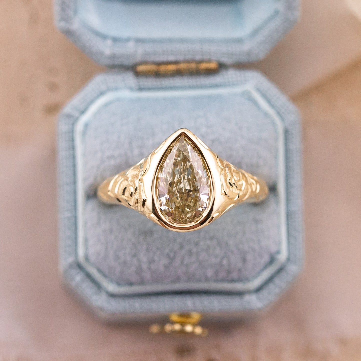 2.09ct Champagne Pear Lab Diamond Bezel Ring – Lenora