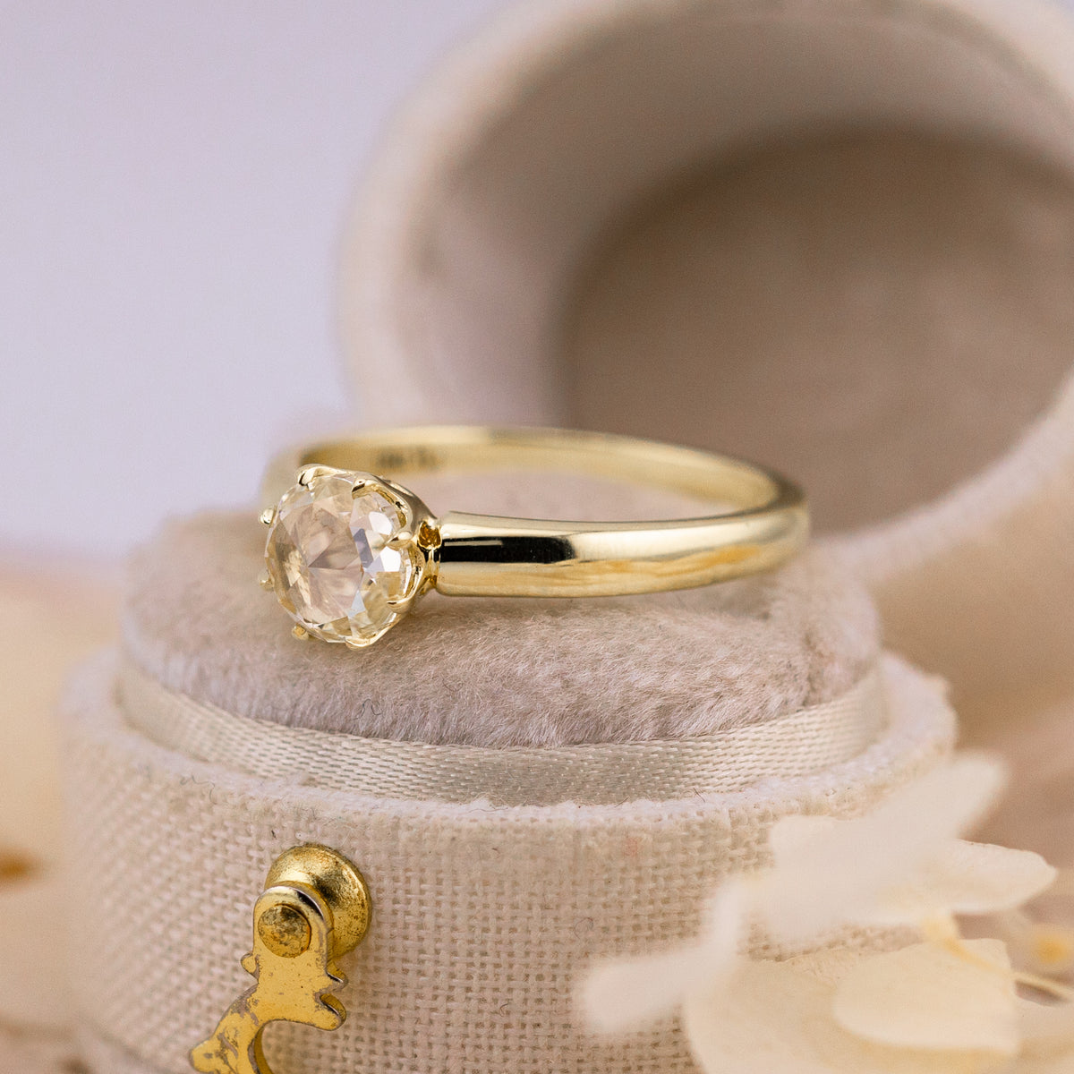 Side profile of the Camille rose cut solitaire ring