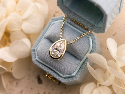 Lab grown diamond pendant, bezel set pear 
