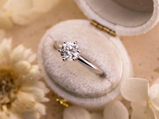 Lab Grown Diamond Engagement Ring, 14k White Gold Solitaire, 1.04ct Round Cut, Size 6.5